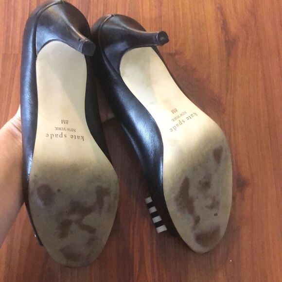 Kate Spade Black heels pumps with peep toe and Black and white bow 8 - Picture 3 of 6